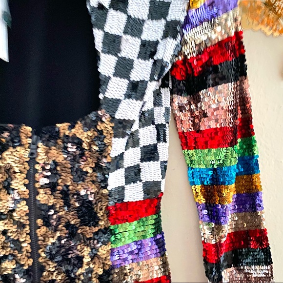 NWT: ALICE + OLIVIA | Jae Sequin Patchwork Sheath Dress - Picture 10 of 13